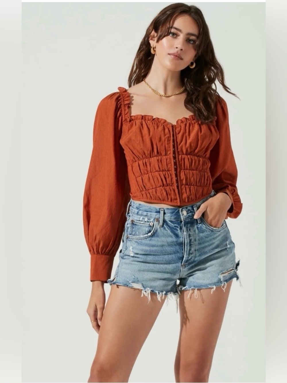 Astr the label Rust Ruffled corset Square-Neck Women's Top size large